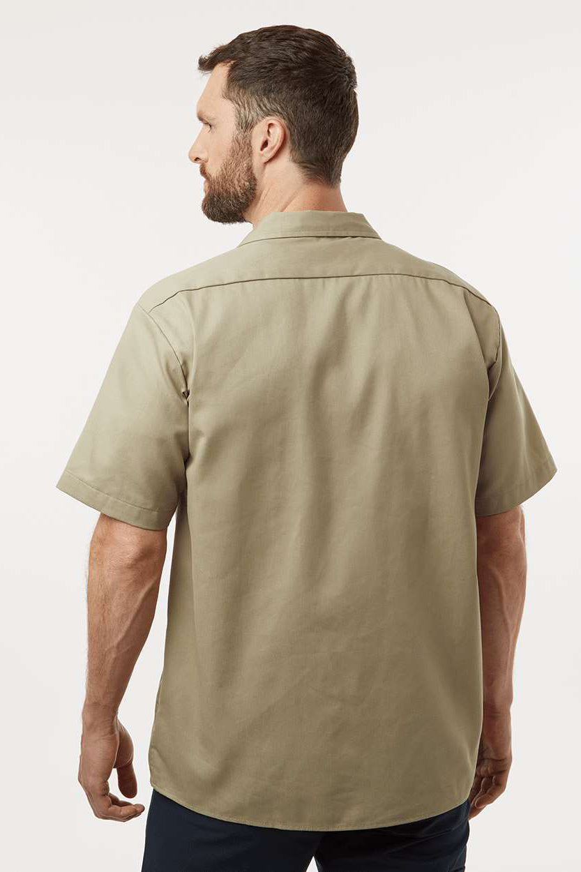 Dickies 2574 Mens Moisture Wicking Short Sleeve Button Down Work Shirt w/ Double Pockets Khaki Model Back