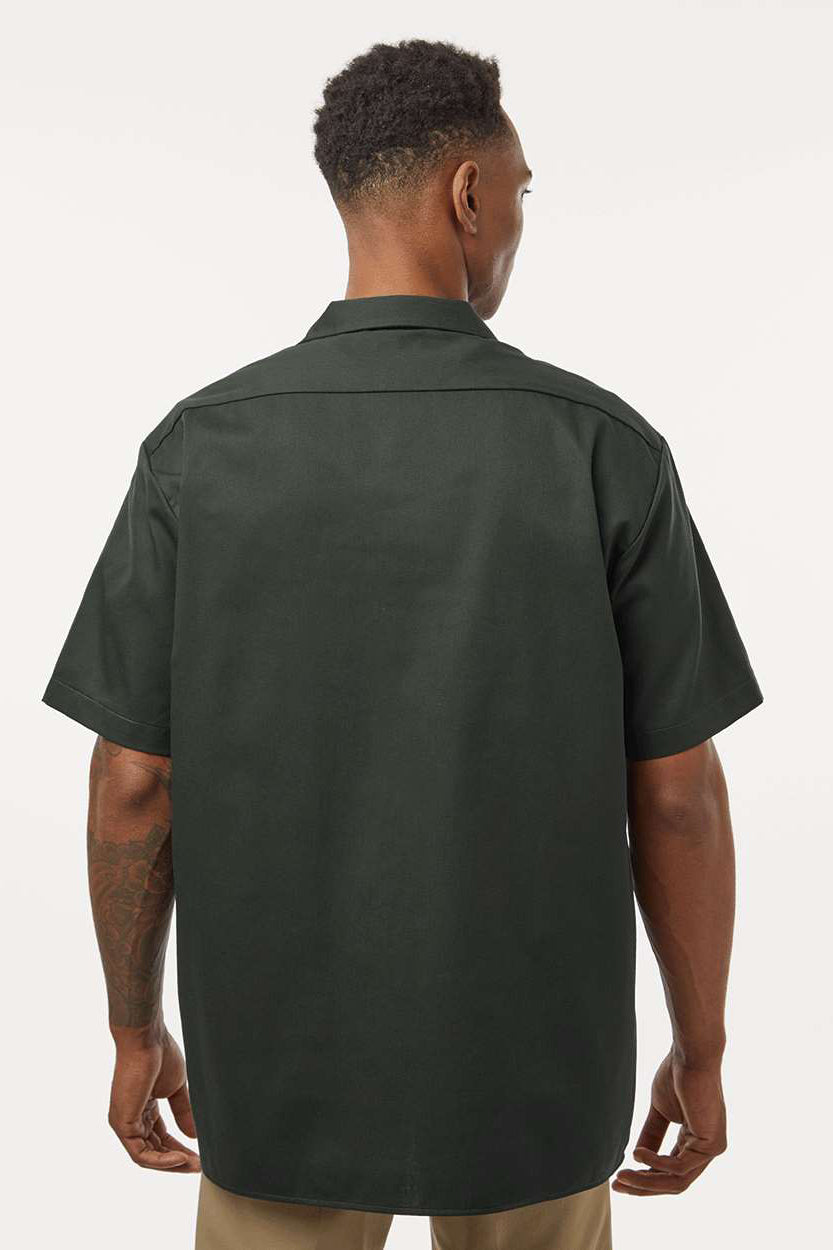 Dickies 2574 Mens Moisture Wicking Short Sleeve Button Down Work Shirt w/ Double Pockets Olive Green Model Back