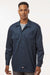 Dickies 5574 Mens Moisture Wicking Long Sleeve Button Down Work Shirt w/ Double Pockets Dark Navy Blue Model Front