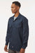 Dickies 5574 Mens Moisture Wicking Long Sleeve Button Down Work Shirt w/ Double Pockets Dark Navy Blue Model Side