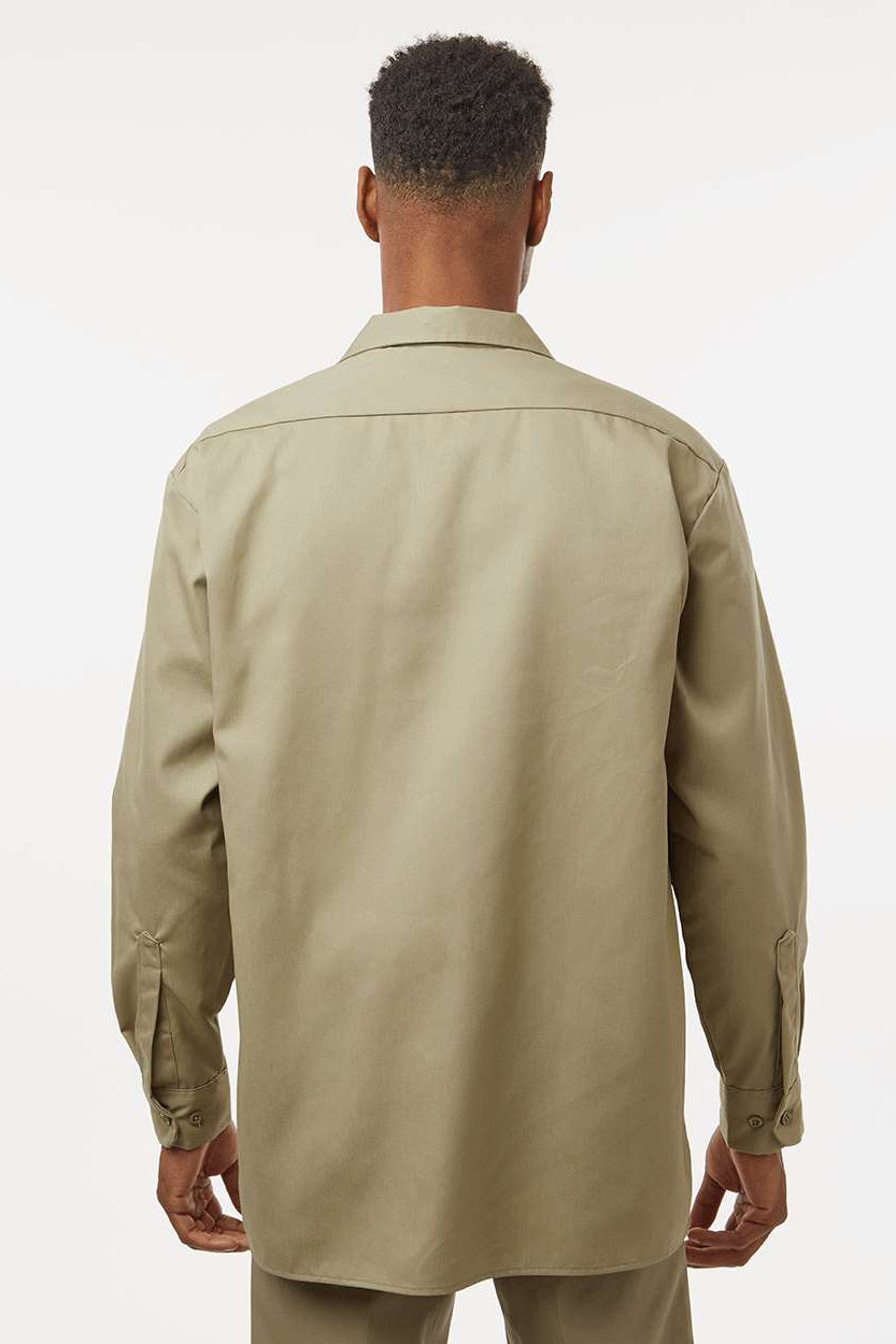 Dickies 5574 Mens Moisture Wicking Long Sleeve Button Down Work Shirt w/ Double Pockets Khaki Model Back