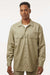 Dickies 5574 Mens Moisture Wicking Long Sleeve Button Down Work Shirt w/ Double Pockets Khaki Model Front