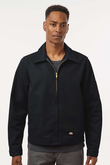 Dickies JT78 Mens Unlined Industrial Stain Resistant Eisenhower Full Zip Jacket Black Model Front
