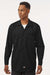 Dickies L535 Mens Industrial Wrinkle Resistant Long Sleeve Button Down Work Shirt w/ Double Pockets Black Model Front