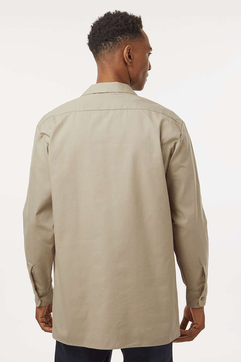 Dickies L535 Mens Industrial Wrinkle Resistant Long Sleeve Button Down Work Shirt w/ Double Pockets Desert Sand Model Back