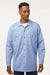 Dickies L535 Mens Industrial Wrinkle Resistant Long Sleeve Button Down Work Shirt w/ Double Pockets Light Blue Model Front