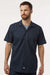 Dickies S535 Mens Industrial Wrinkle Resistant Short Sleeve Button Down Work Shirt w/ Double Pockets Dark Navy Blue Model Front