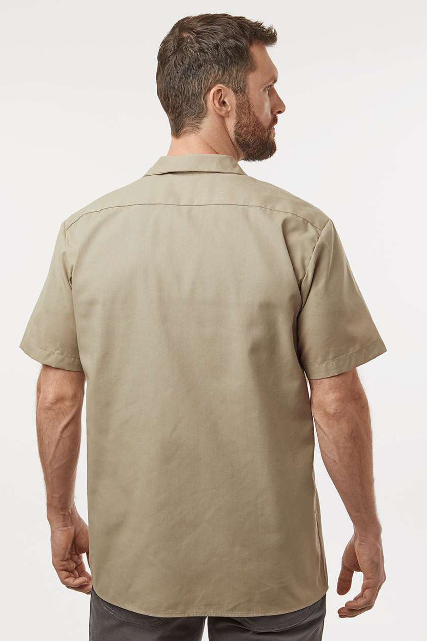 Dickies S535 Mens Industrial Wrinkle Resistant Short Sleeve Button Down Work Shirt w/ Double Pockets Desert Sand Model Back