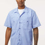 Dickies Mens Industrial Wrinkle Resistant Short Sleeve Button Down Work Shirt w/ Double Pockets - Light Blue