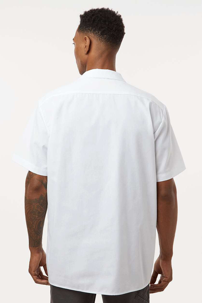 Dickies S535 Mens Industrial Wrinkle Resistant Short Sleeve Button Down Work Shirt w/ Double Pockets White Model Back