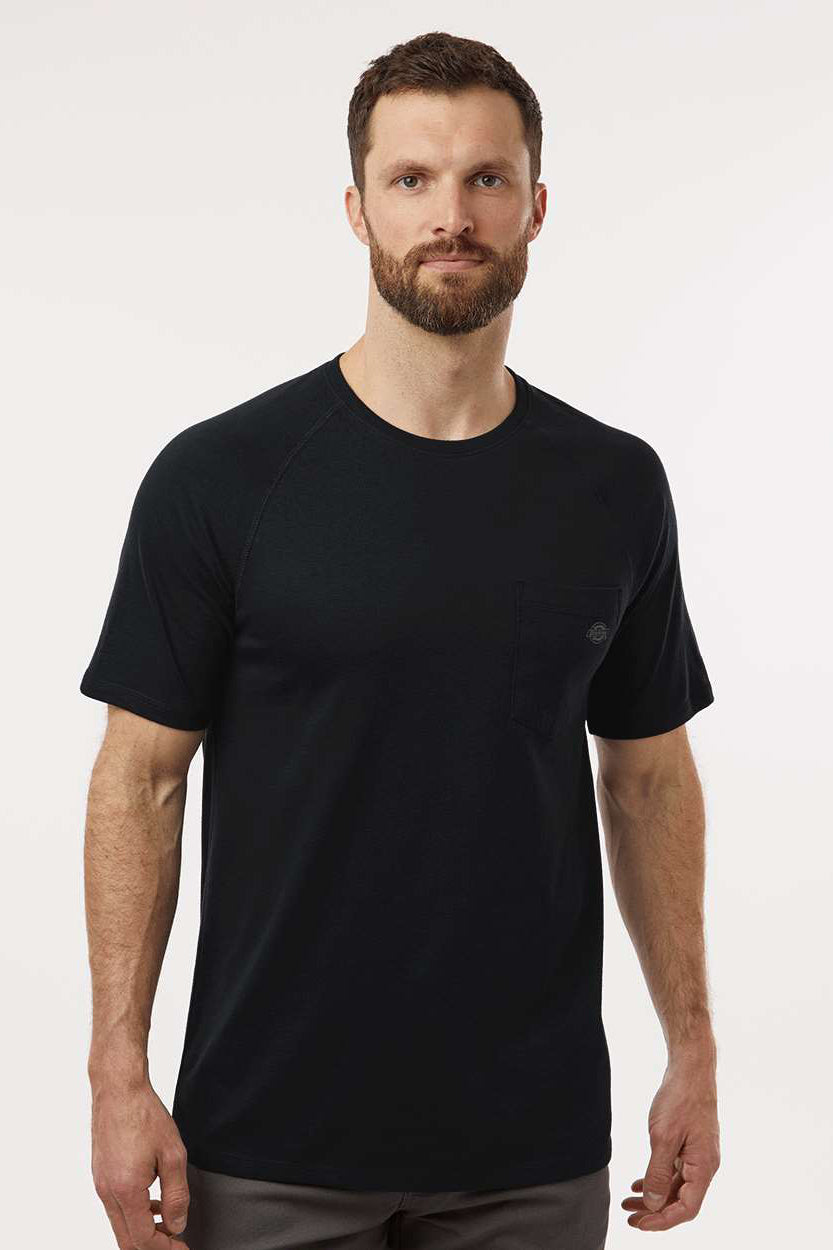 Dickies S600 Mens Performance Moisture Wicking Short Sleeve Crewneck T-Shirt w/ Pocket Black Model Front