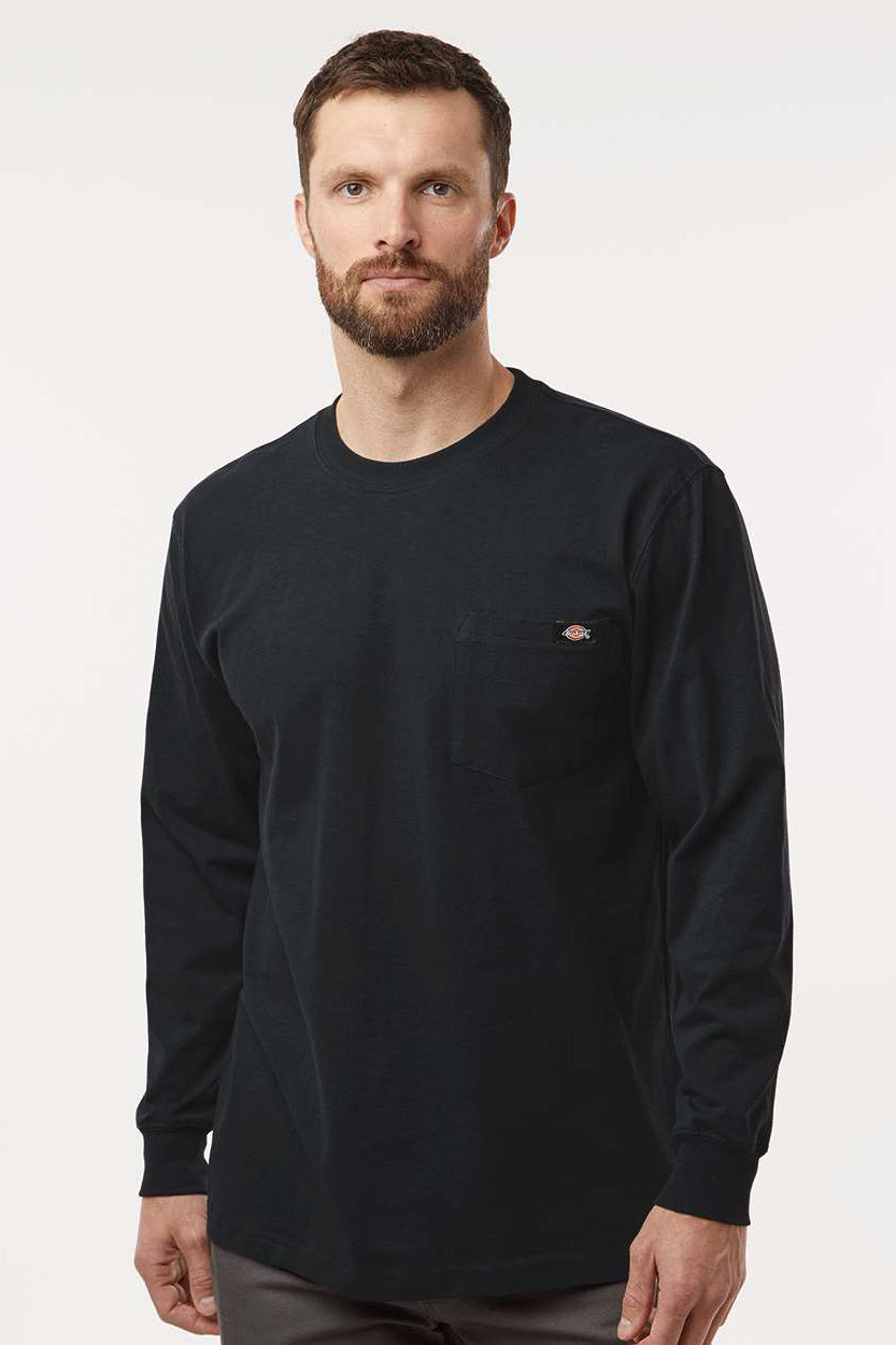 Dickies WL50 Mens Long Sleeve Crewneck T-Shirt w/ Pocket Black Model Front