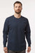 Dickies WL50 Mens Long Sleeve Crewneck T-Shirt w/ Pocket Dark Navy Blue Model Front