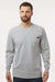 Dickies WL50 Mens Long Sleeve Crewneck T-Shirt w/ Pocket Heather Grey Model Front