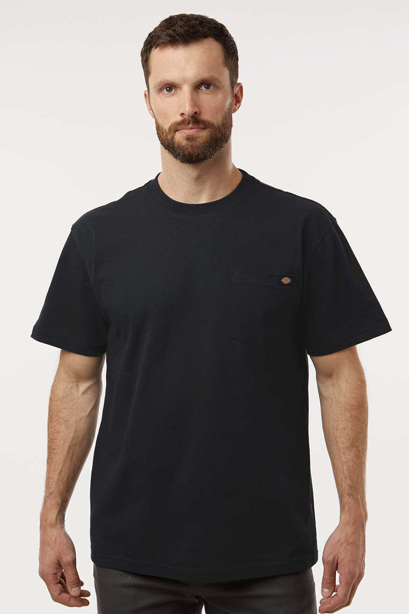Dickies WS50-D Mens Traditional Short Sleeve Crewneck T-Shirt w/ Pocket Black Model Front