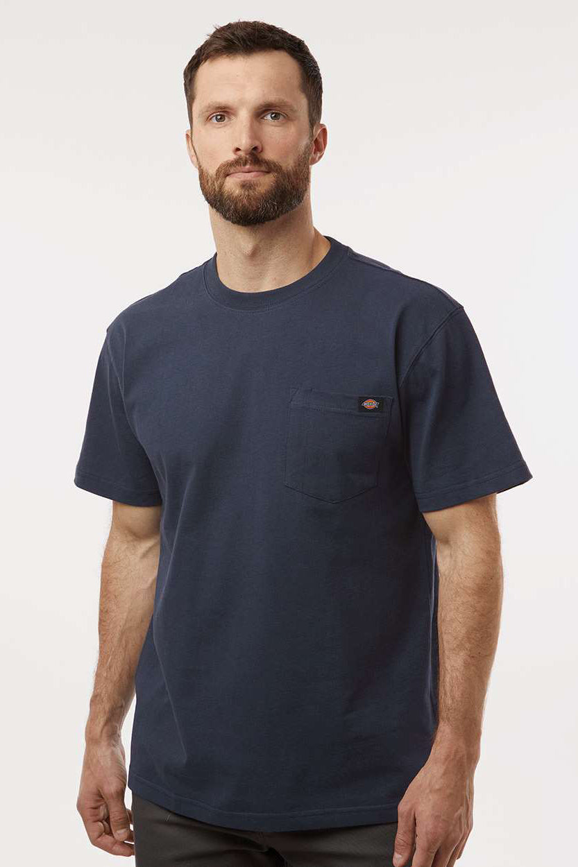Dickies WS50-D Mens Traditional Short Sleeve Crewneck T-Shirt w/ Pocket Dark Navy Blue Model Front