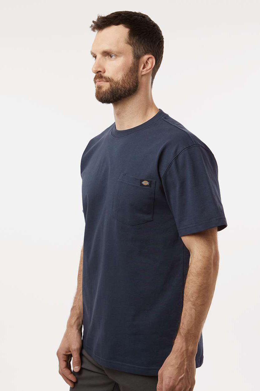 Dickies WS50-D Mens Traditional Short Sleeve Crewneck T-Shirt w/ Pocket Dark Navy Blue Model Side