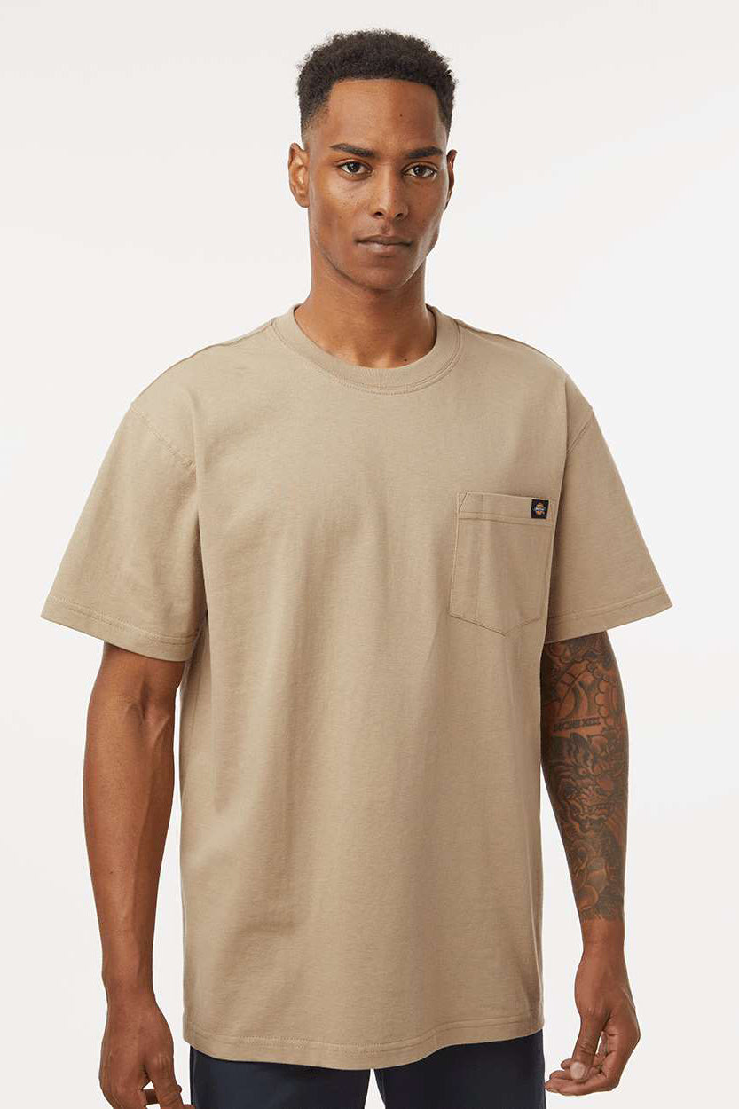 Dickies WS50-D Mens Traditional Short Sleeve Crewneck T-Shirt w/ Pocket Desert Sand Model Front