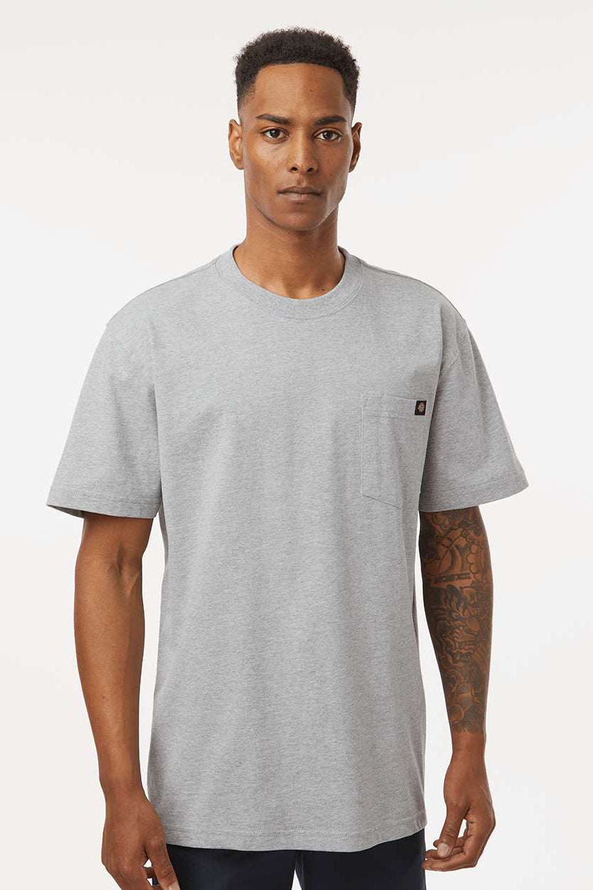 Dickies WS50-D Mens Traditional Short Sleeve Crewneck T-Shirt w/ Pocket Heather Grey Model Front