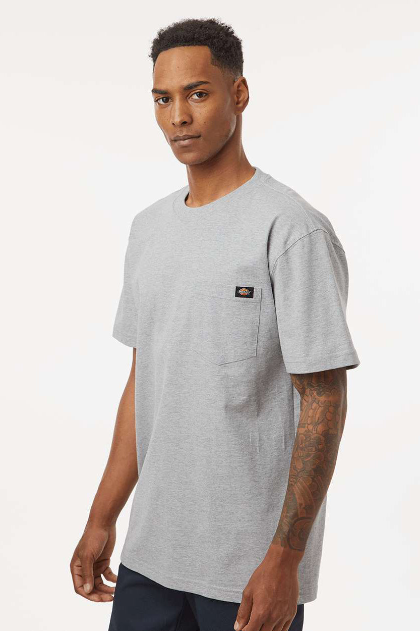 Dickies WS50-D Mens Traditional Short Sleeve Crewneck T-Shirt w/ Pocket Heather Grey Model Side