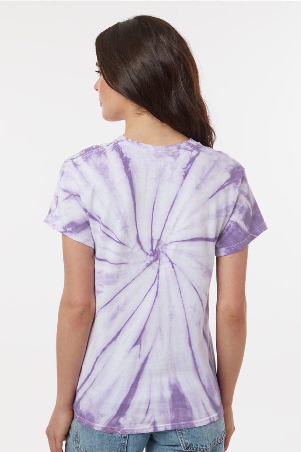 Tie-Dye CD101 Mens Short Sleeve Crewneck T-Shirt Lavender Model Back