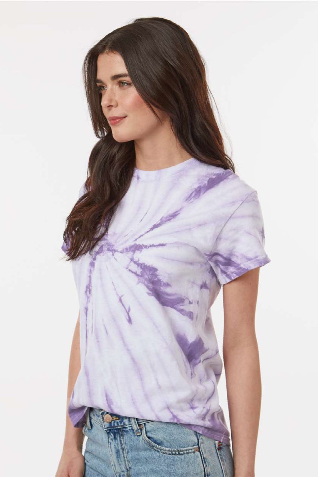 Tie-Dye CD101 Mens Short Sleeve Crewneck T-Shirt Lavender Model Side