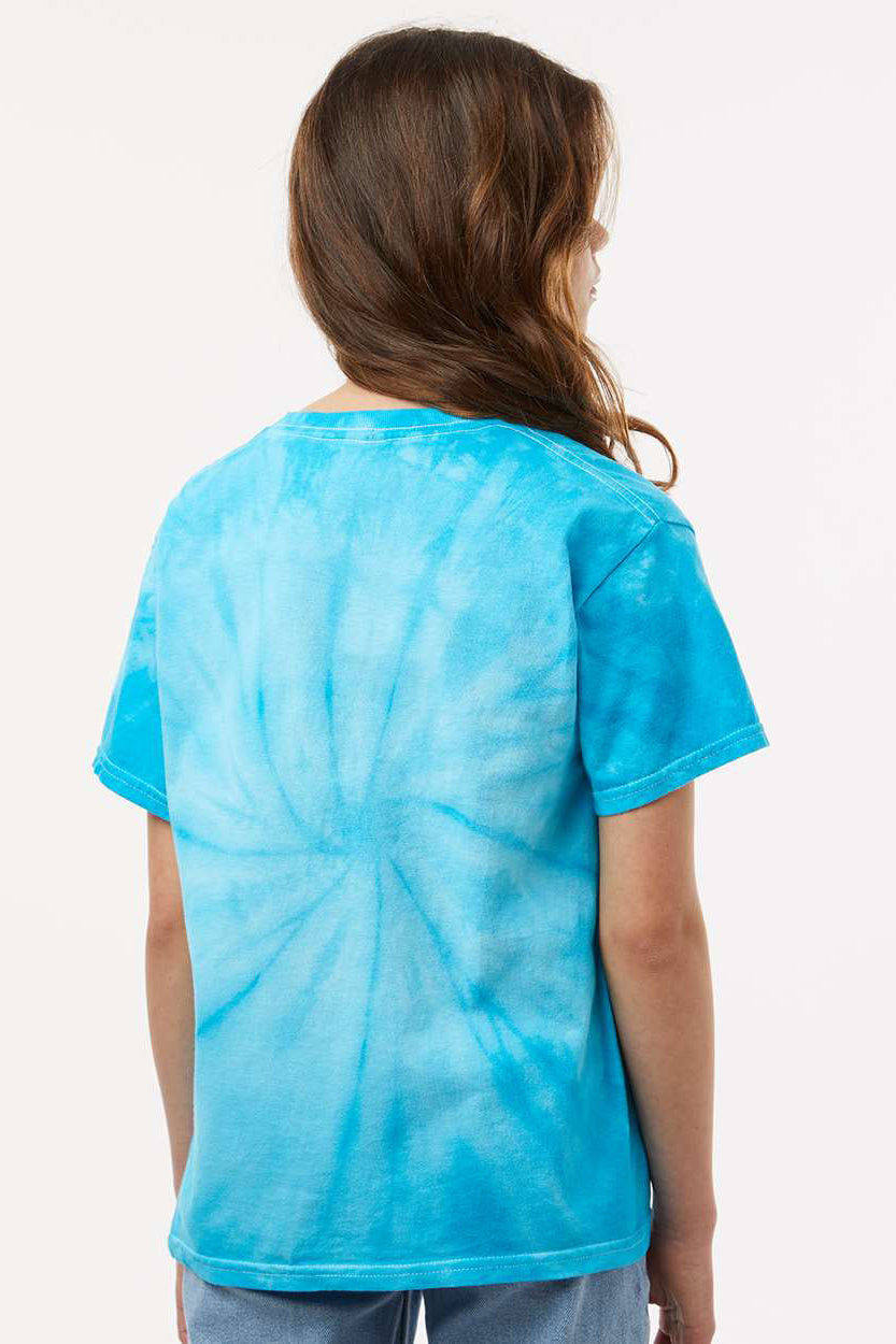 Tie-Dye CD101Y Youth Short Sleeve Crewneck T-Shirt Turquoise Blue Model Back