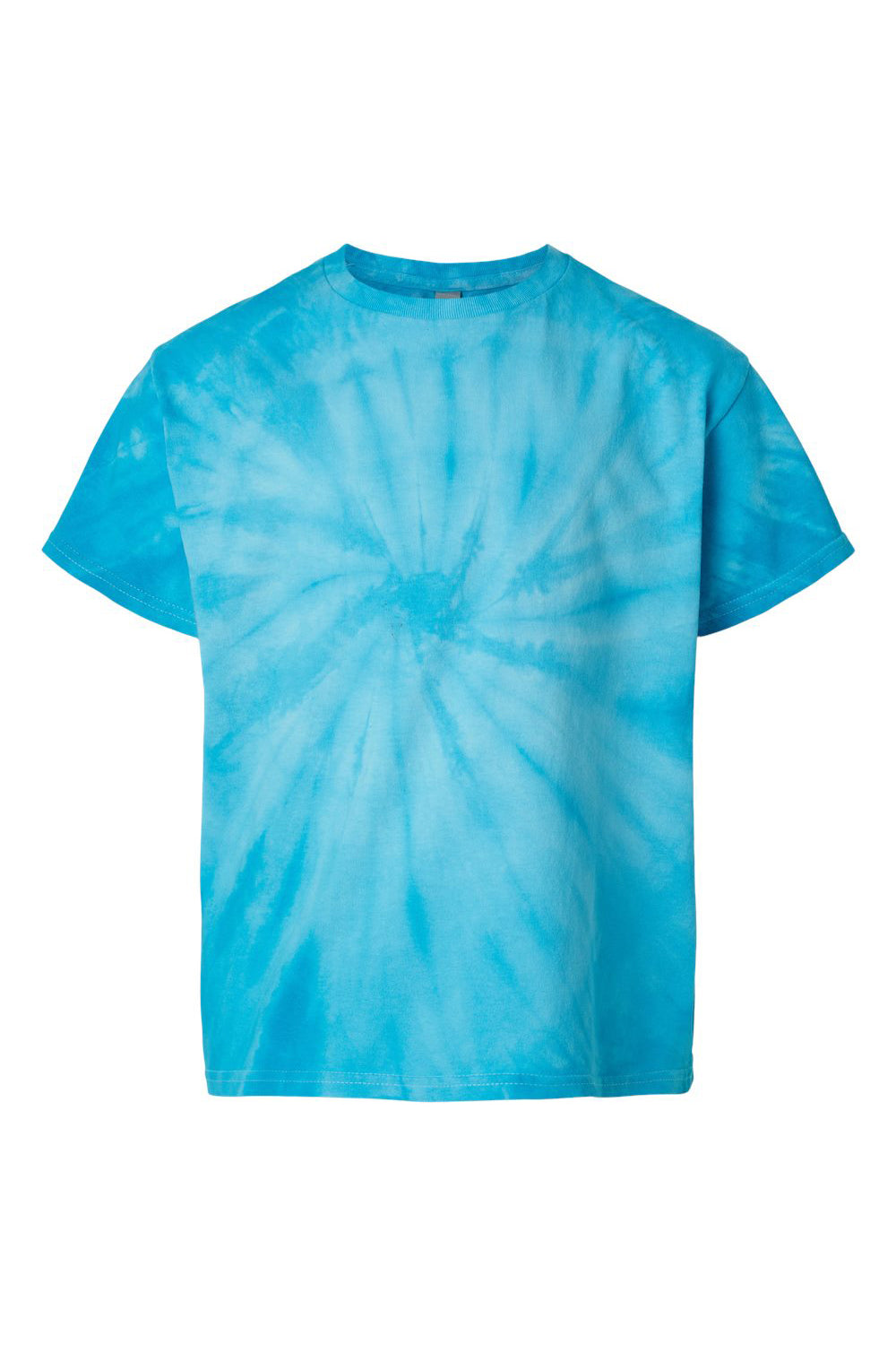 Tie-Dye CD101Y Youth Short Sleeve Crewneck T-Shirt Turquoise Blue Flat Front