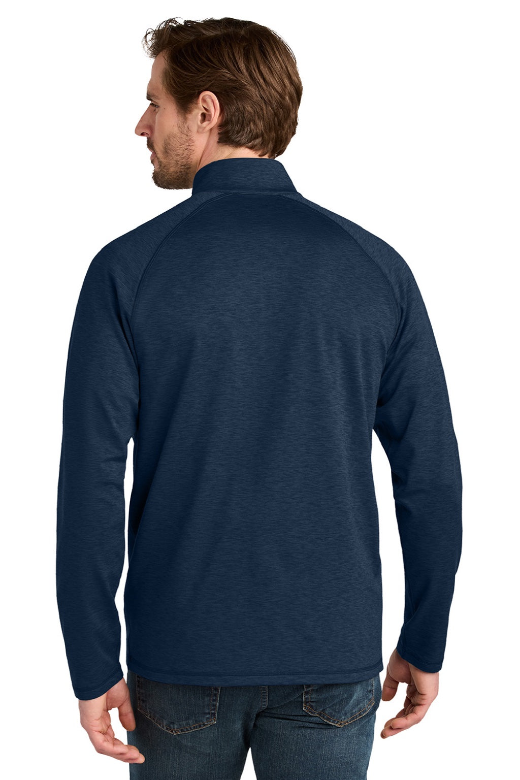 Eddie Bauer EB120 Mens Adventurer 1/4 Zip Sweatshirt Heather River Navy Blue Model Back