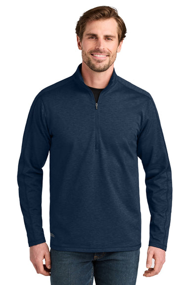 Eddie Bauer EB120 Mens Adventurer 1/4 Zip Sweatshirt Heather River Navy Blue Model Front
