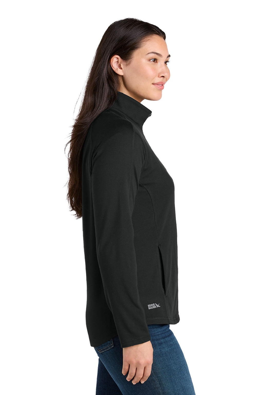 Eddie Bauer EB121 Womens Adventurer Full Zip Sweatshirt Deep Black Model Side