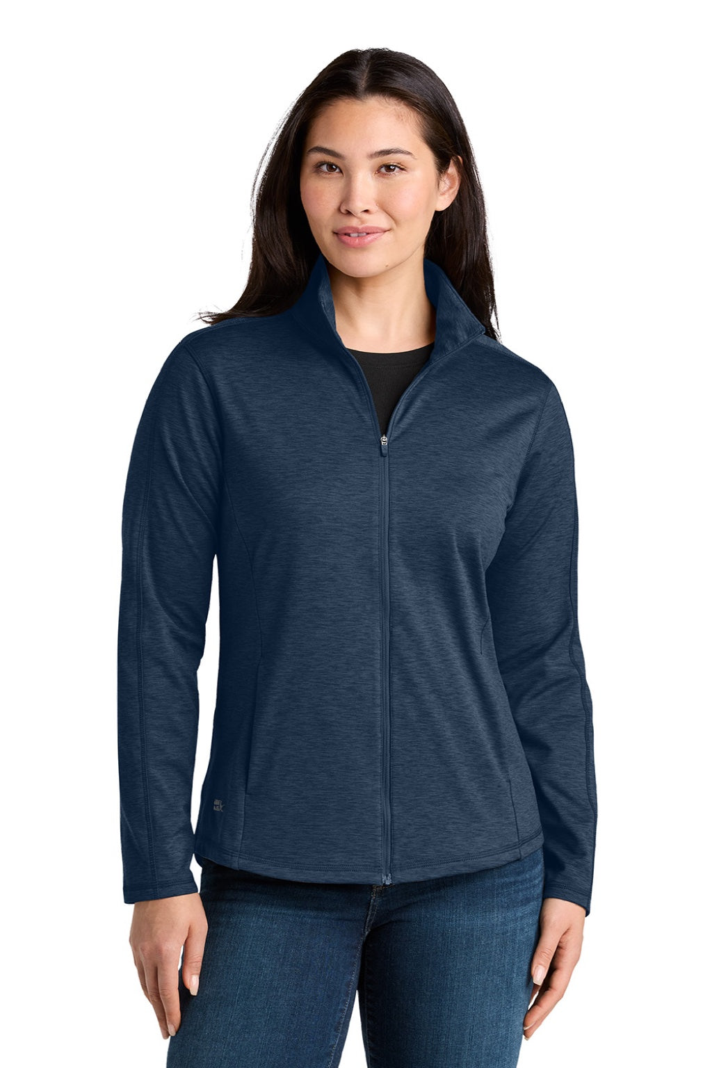Eddie Bauer EB121 Womens Adventurer Full Zip Sweatshirt Heather River Navy Blue Model Front