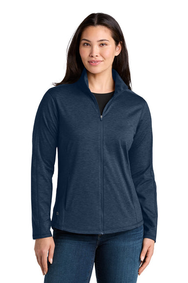 Eddie Bauer EB121 Womens Adventurer Full Zip Sweatshirt Heather River Navy Blue Model Front