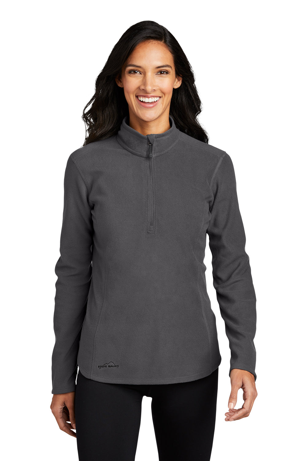 Eddie Bauer EB227 Womens Pill Resistant Microfleece 1/4 Zip Jacket Steel Grey Model Front