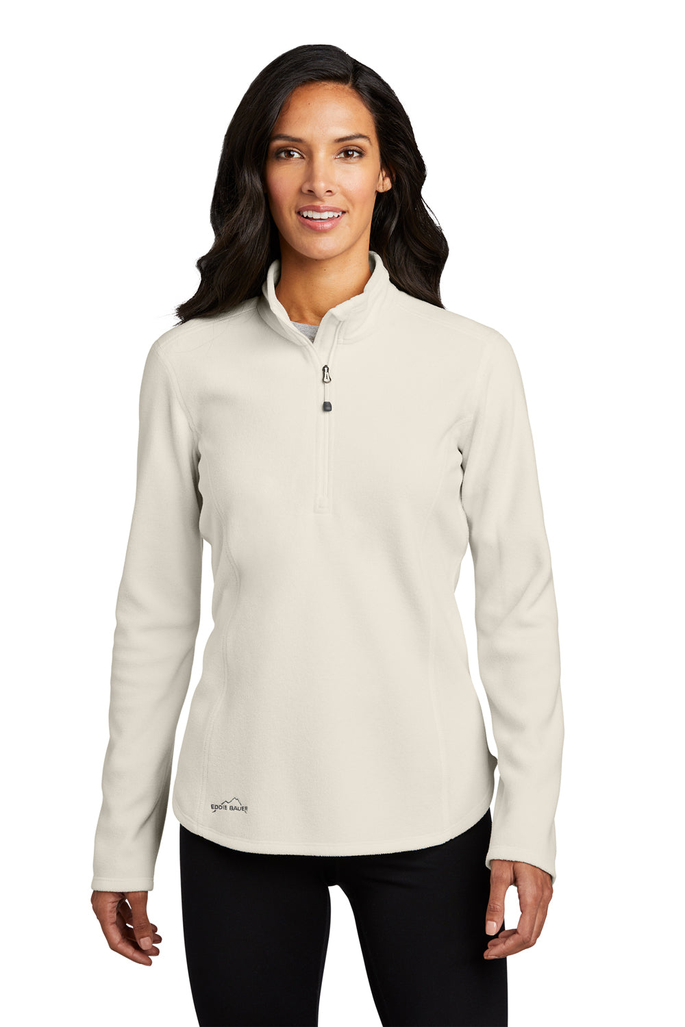 Eddie Bauer EB227 Womens Pill Resistant Microfleece 1/4 Zip Jacket Ivory Model Front