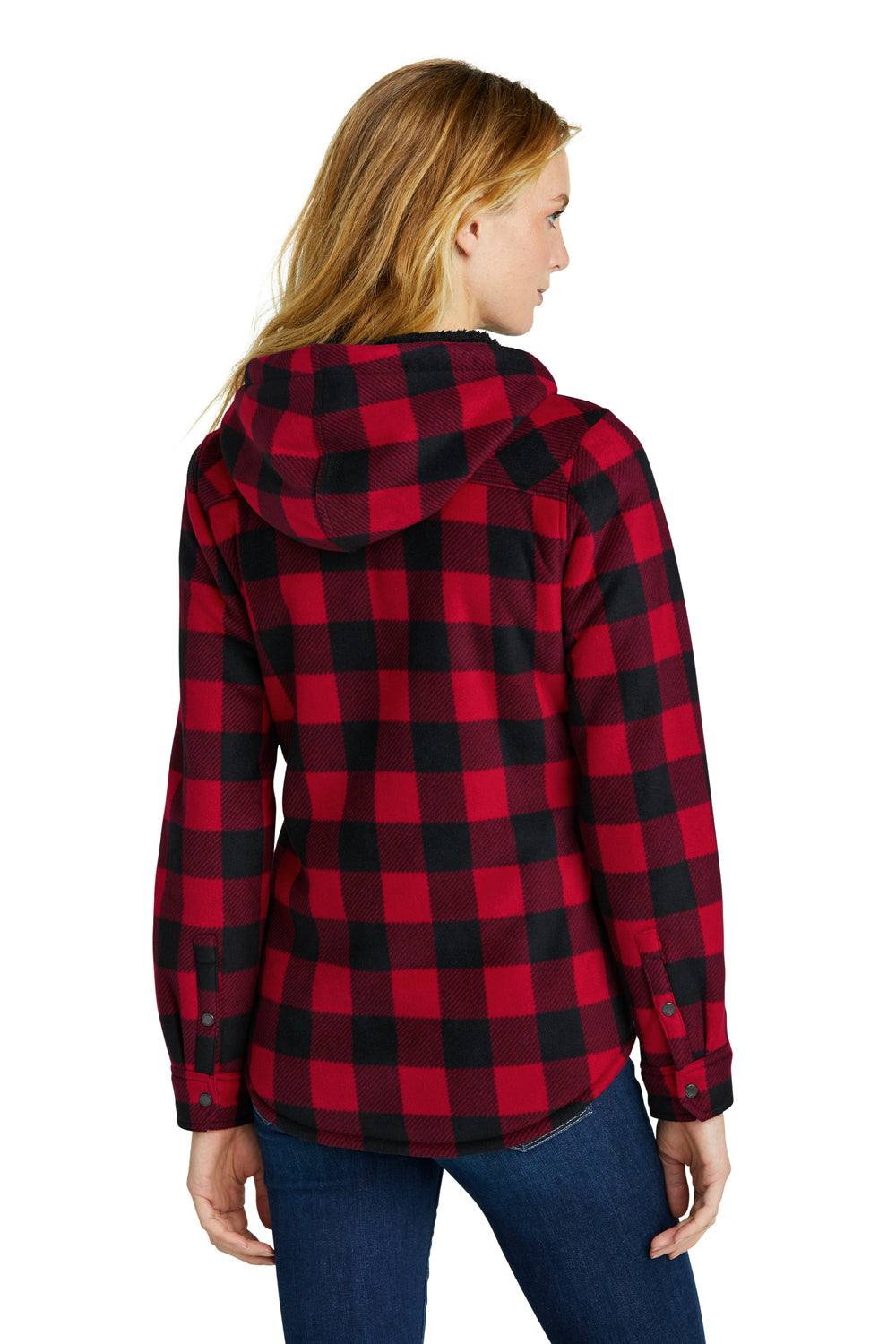 Eddie Bauer EB229 Womens Woodland Snap Front Shirt Jacket w/ Double Pockets Radish Red/Black Model Back
