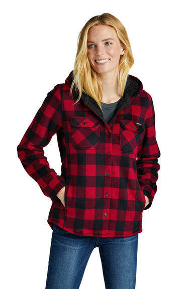 Eddie Bauer EB229 Womens Woodland Snap Front Shirt Jacket w/ Double Pockets Radish Red/Black Model Front