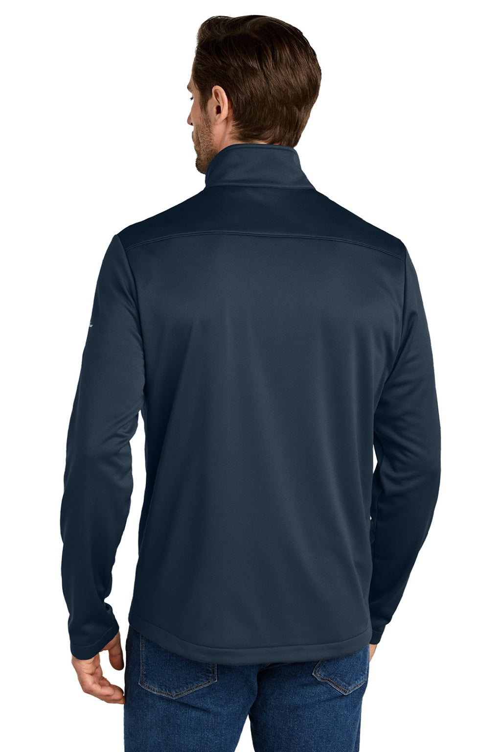 Eddie Bauer EB2460 Mens Smooth Fleece Full Zip Sweatshirt w/ Pockets River Navy Blue Model Back