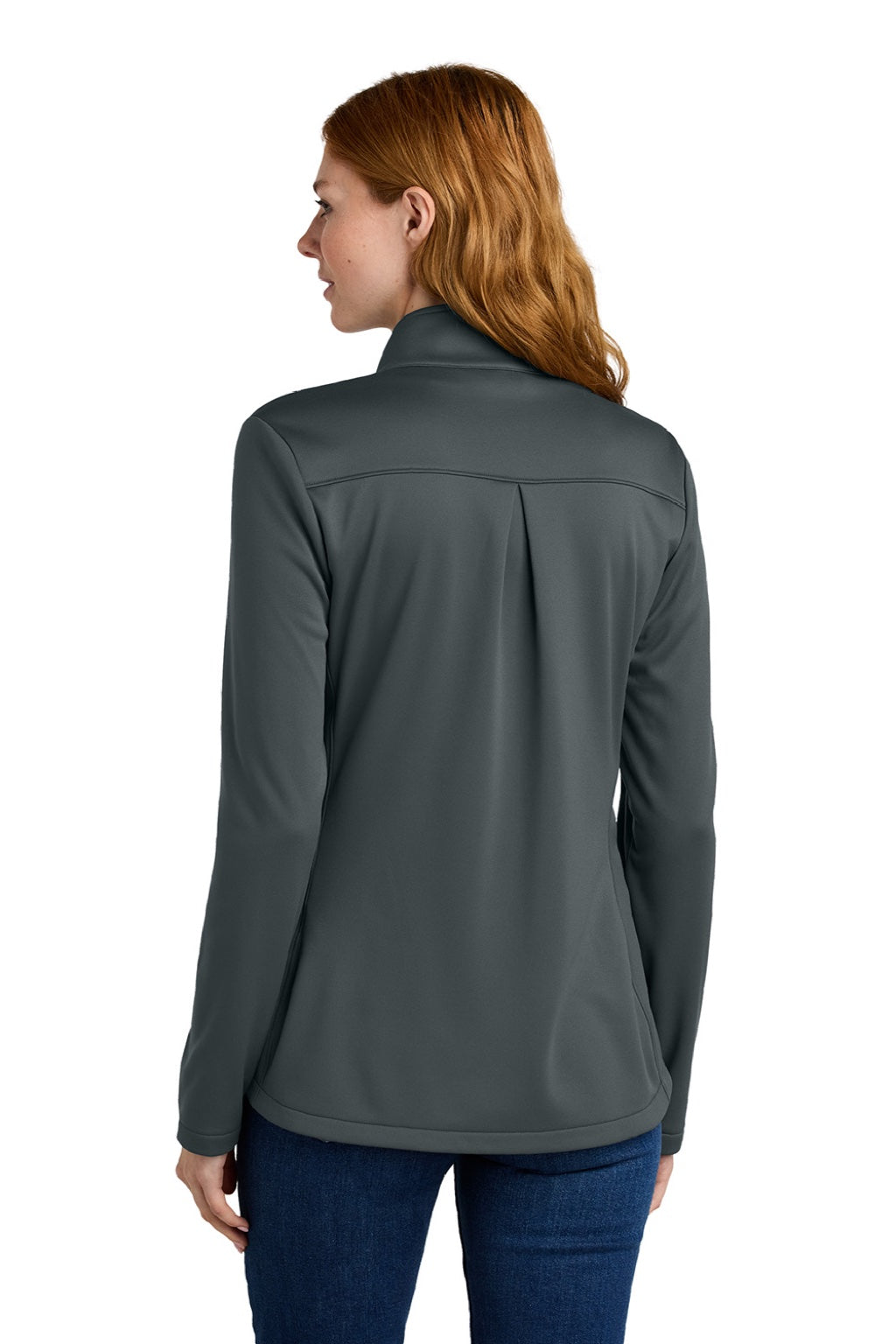 Eddie Bauer EB2470 Womens Smooth Fleece Full Zip Sweatshirt w/ Pockets Iron Gate Grey Model Back