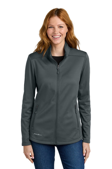 Eddie Bauer EB2470 Womens Smooth Fleece Full Zip Sweatshirt w/ Pockets Iron Gate Grey Model Front