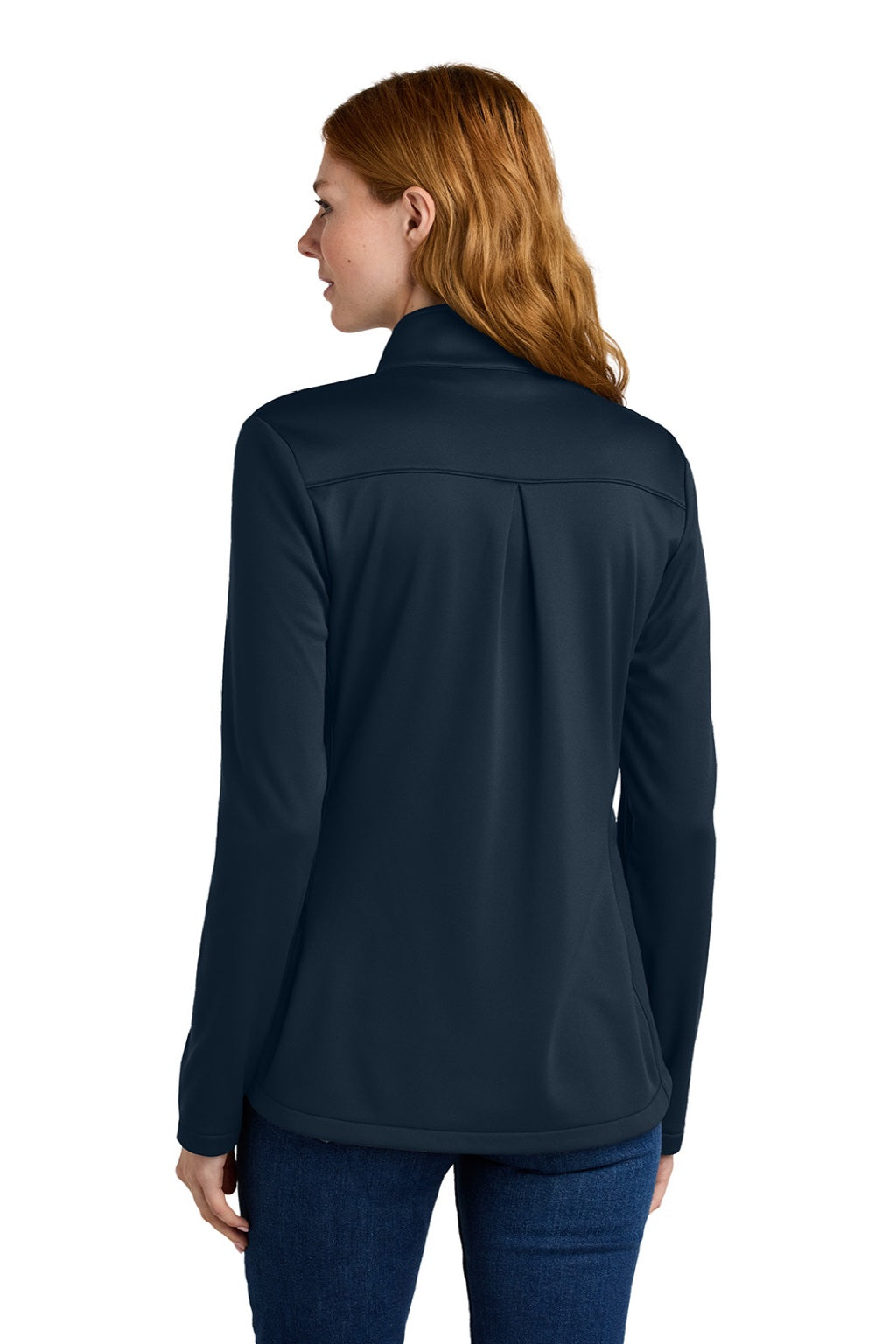 Eddie Bauer EB2470 Womens Smooth Fleece Full Zip Sweatshirt w/ Pockets River Navy Blue Model Back