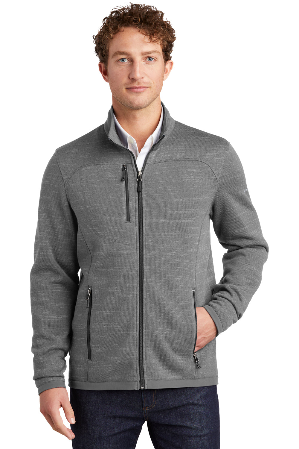 Eddie Bauer EB250 Mens Pill Resistant Fleece Full Zip Jacket Heather Dark Grey Model Front
