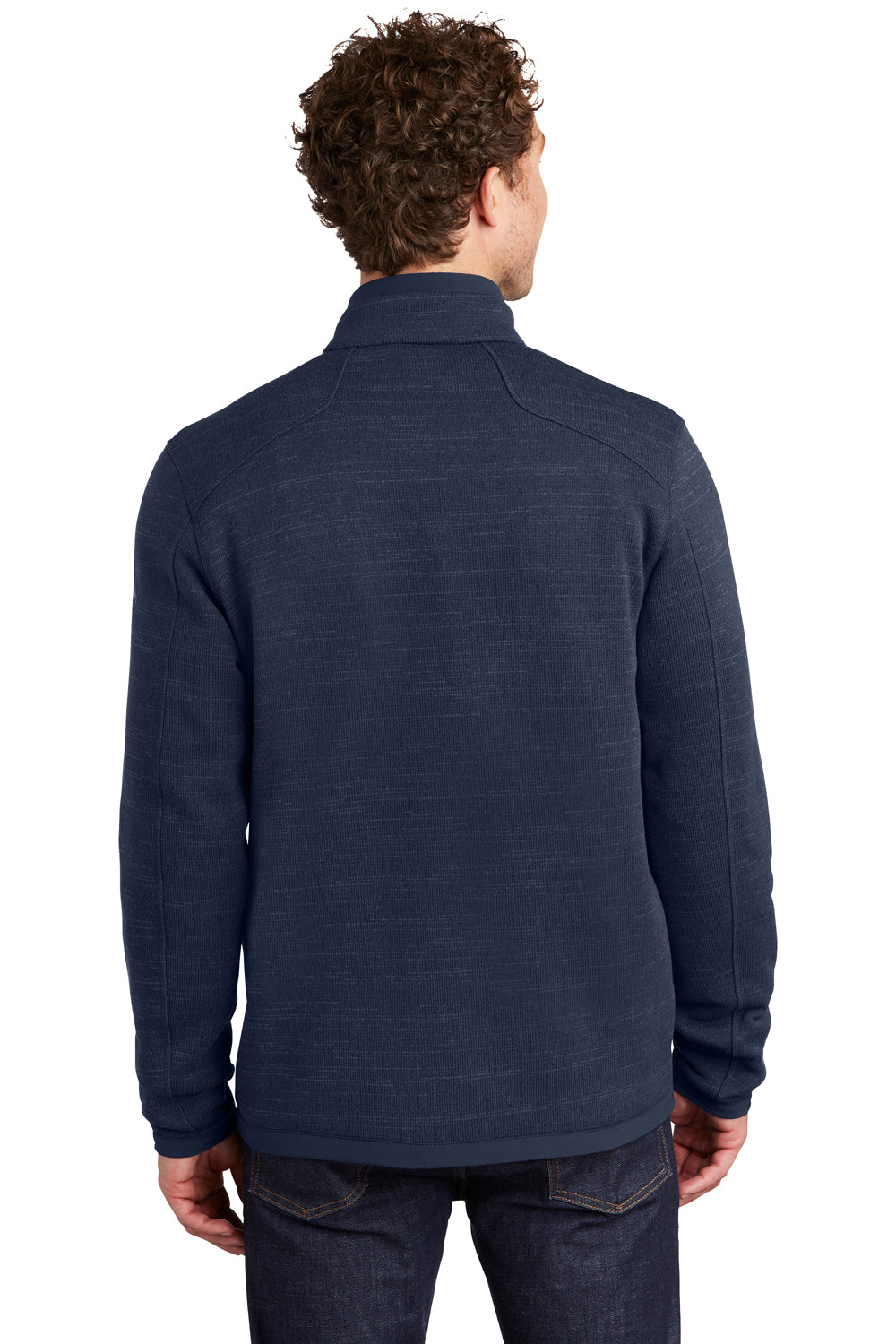 Eddie Bauer EB250 Mens Pill Resistant Fleece Full Zip Jacket Heather River Navy Blue Model Back