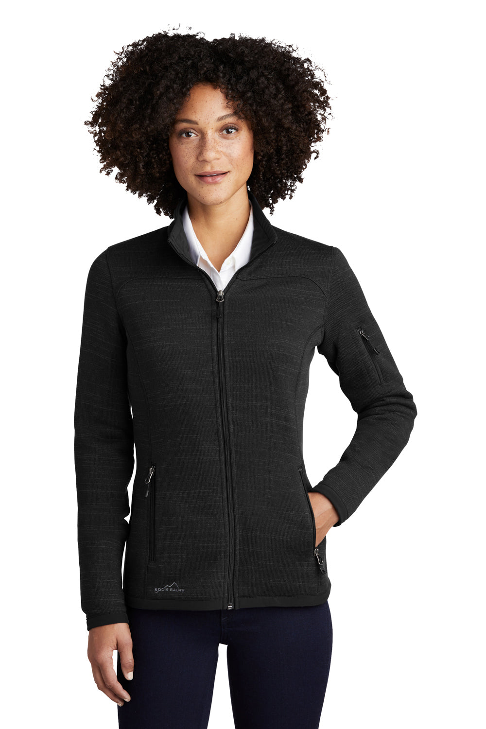 Eddie Bauer EB251 Womens Pill Resistant Fleece Full Zip Jacket Black Model Front