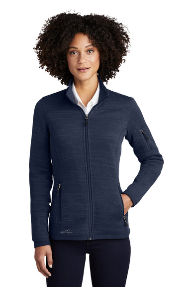 Eddie Bauer EB251 Womens Pill Resistant Fleece Full Zip Jacket Heather River Navy Blue Model Front
