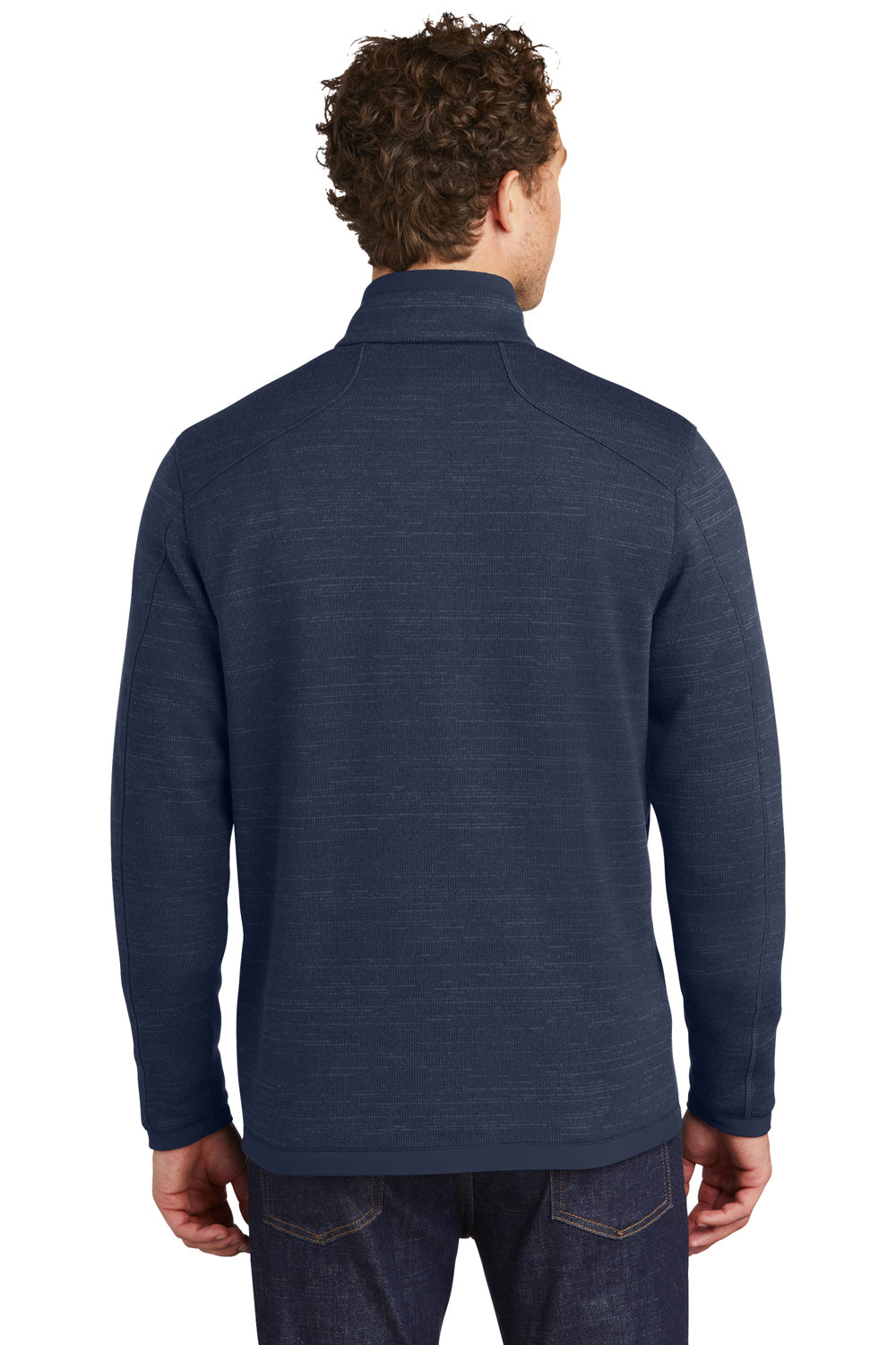 Eddie Bauer EB254 Mens Pill Resistant Fleece 1/4 Zip Jacket Heather River Navy Blue Model Back