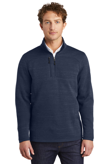 Eddie Bauer EB254 Mens Pill Resistant Fleece 1/4 Zip Jacket Heather River Navy Blue Model Front