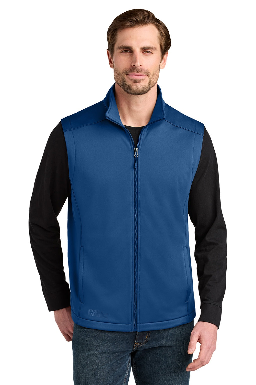 Eddie Bauer EB2560 Mens Full Zip Fleece Vest Cobalt Blue Model Front