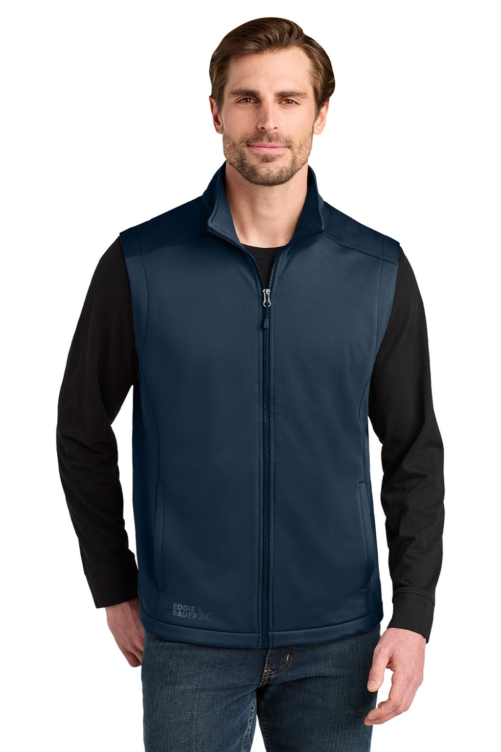 Eddie Bauer EB2560 Mens Full Zip Fleece Vest River Navy Blue Model Front