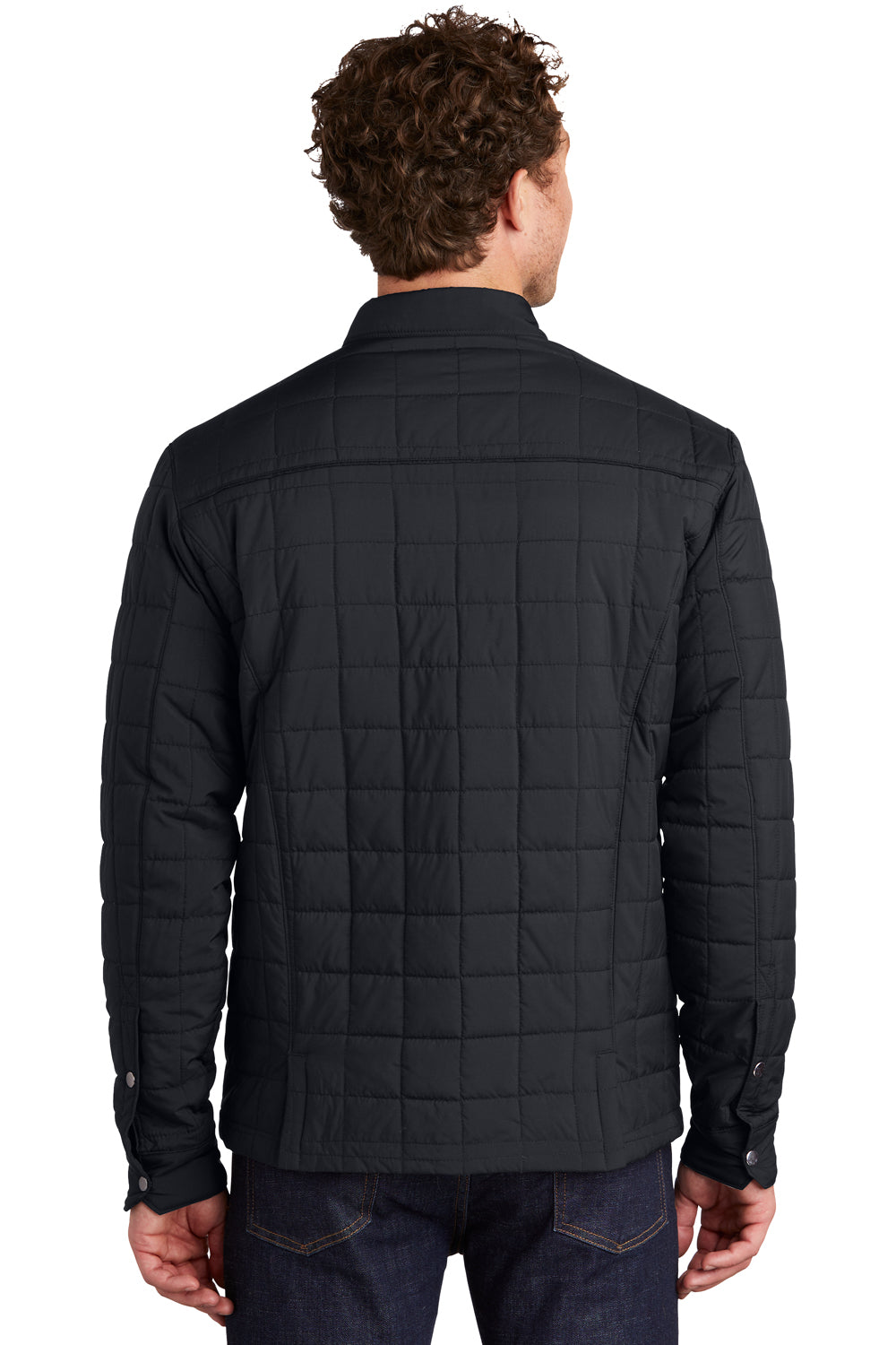 Eddie Bauer EB502 Mens Water Resistant Button Down Shirt Jacket Black Model Back